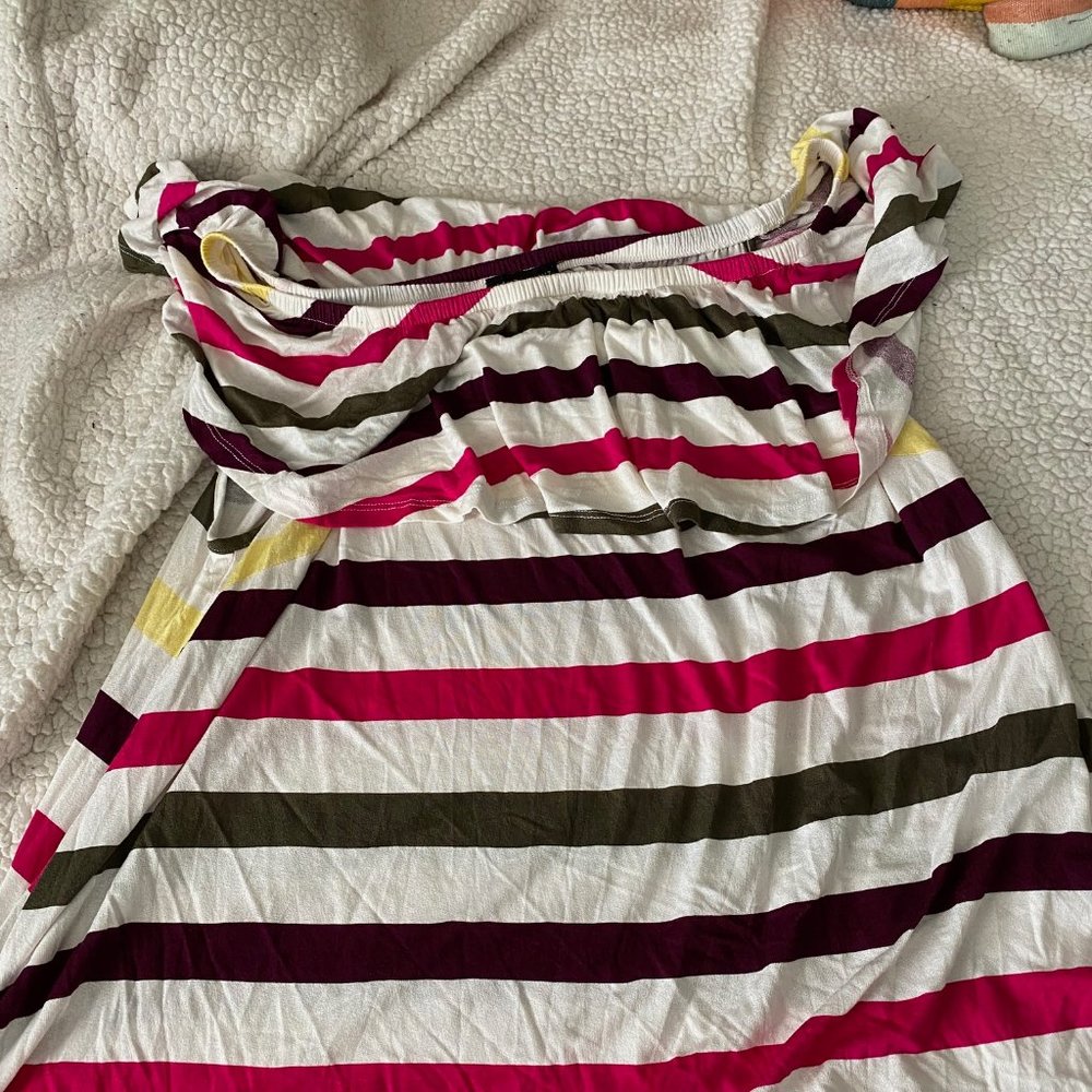 Striped Off-Shoulder Women’s Top in White, Pink, Burgundy, Olive & Yellow